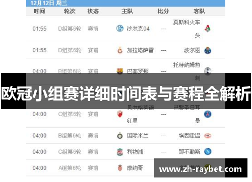 欧冠小组赛详细时间表与赛程全解析